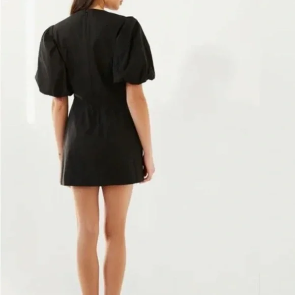 Frame Nina Puff Sleeve Square Neck Mini Dress in Black - Picture 3 of 3